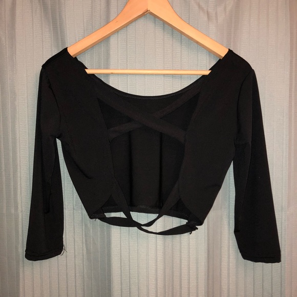Black Open Back Crop Top - Picture 7 of 7
